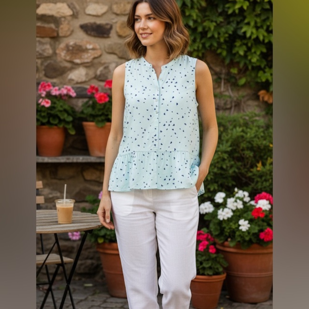 LC‎ by Lauren Conrad Sleeveless Butterfly Print Peplum Top